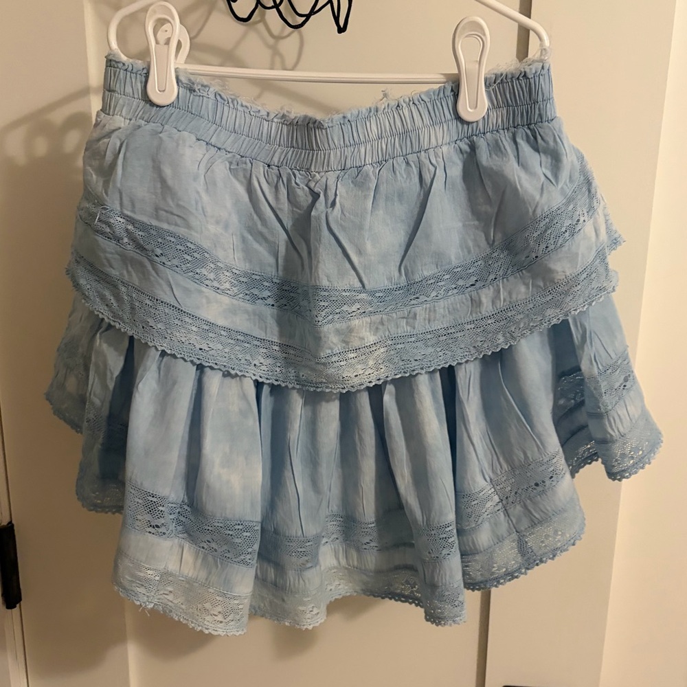 LoveShackFancy Sky Blue Ruffled Mini Skirt - Picture 2 of 3
